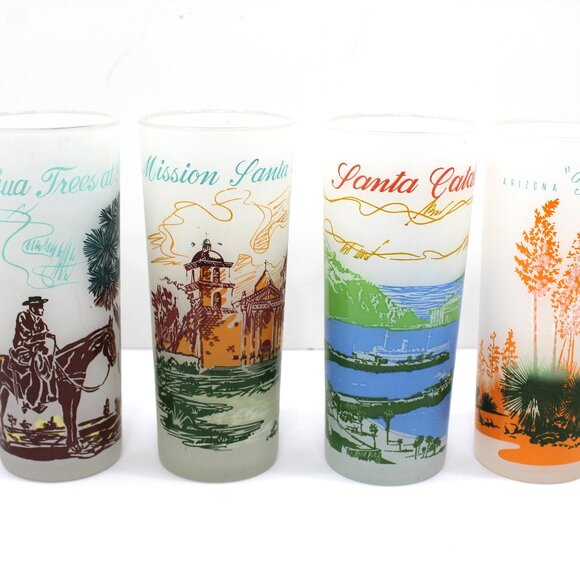 Vintage Retro MCM Set pf 4 Blake Lively Frosted Souvenir High Ball Glasses - Picture 1 of 14